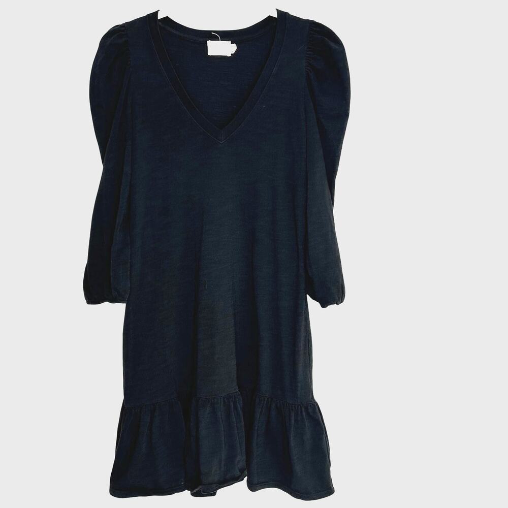 Nation LTD black midi dress medium puff sleeves casual